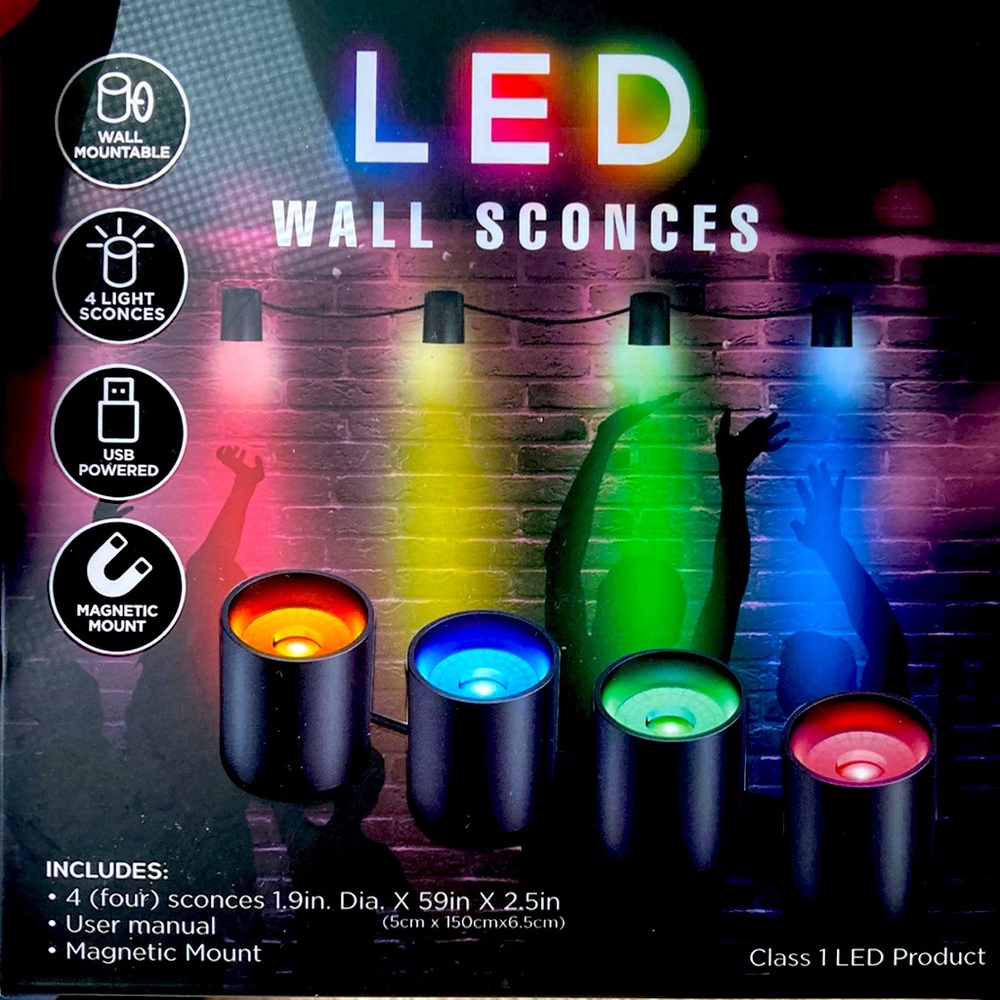 LED WALL SCONCES.. wall mountable.. 4 light sconces. usb powered. magnetic mount